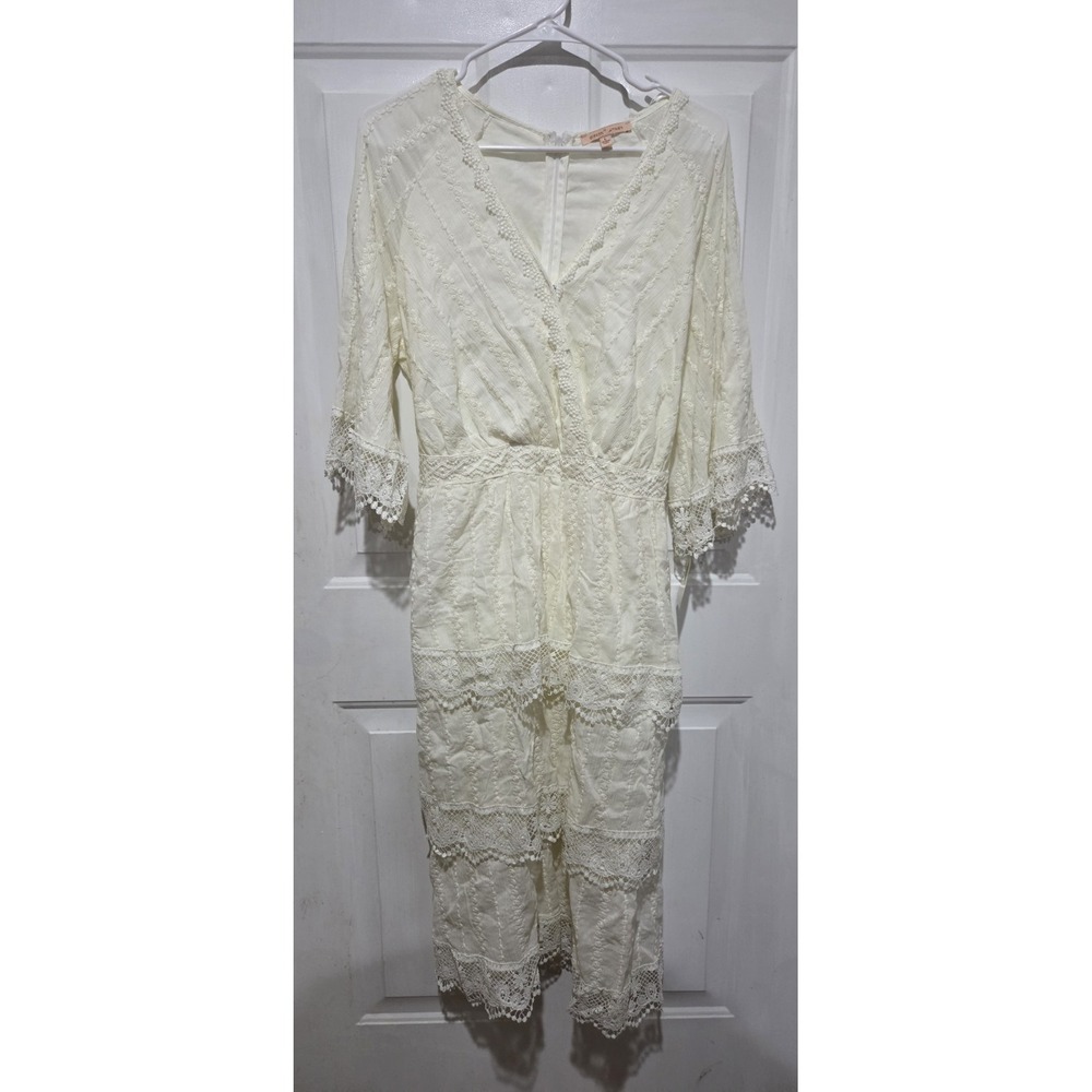 Gibson Latimer Ivory Crochet Lace Trim Tiered Dress Women L- NWT (See Pics)